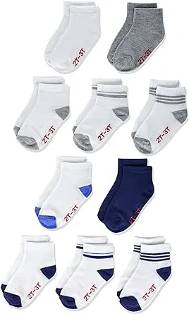 Hanes Infant/Toddler Boys' Ankle Socks, Gripper Foot Bottoms, 10-Pairs