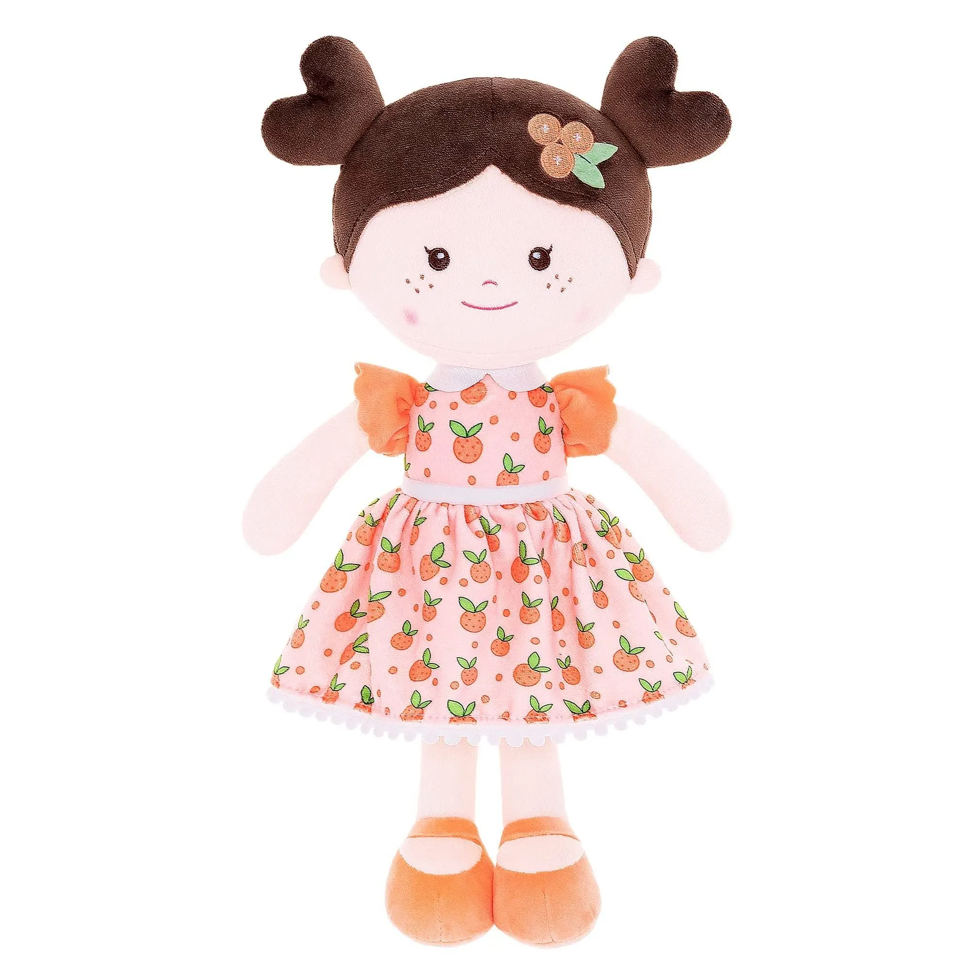 Onetoo Baby Doll Soft Baby Doll Girls First Baby Doll Sleeping Cuddle Buddy Doll Plush Rag Doll for Girls Wear Orang Dress 14"