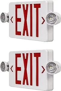 LED Exit Sign with Emergency Lights,Exit Sign Lights with Battery Backup, Red Letter Emergency Exit Sign Lights with Two Adjustable Heads,AC 120-277V, UL Certified,2PCS