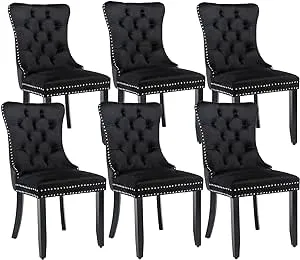 Velvet Dining Chairs Set of 6, Modern Upholstered Dining Room Chairs with Ring P