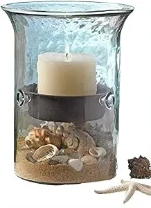 First of A Kind Glass Hurricane Pillar Candle Holder with Rustic Metal Insert, Perfect As A Centerpiece (Medium)