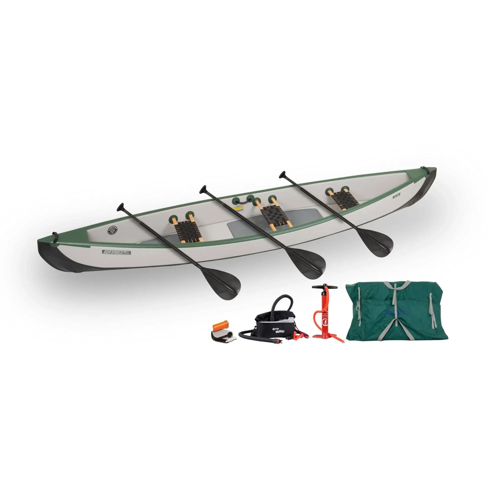 Sea Eagle Inflatable Travel Canoe 16 Wood/Web Seats