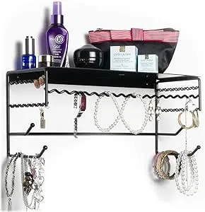 Mango Steam Black 17" Wall Mount Jewelry & Accessory Storage Rack Organizer Shelf for Earrings, Bracelets, Necklaces, & Hair Accessories