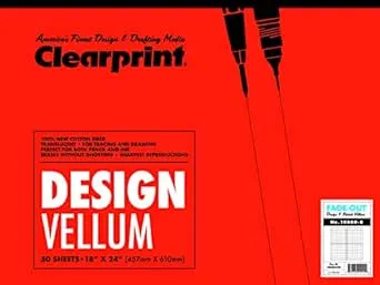 Chartpak Clearprint Vellum Pad with 8x8 Fade-Out Grid, 18x24 Inches, 16 LB, 60 GSM, 1000H 100% Cotton, 50 Translucent White Sheets, 1 Each (10002422)