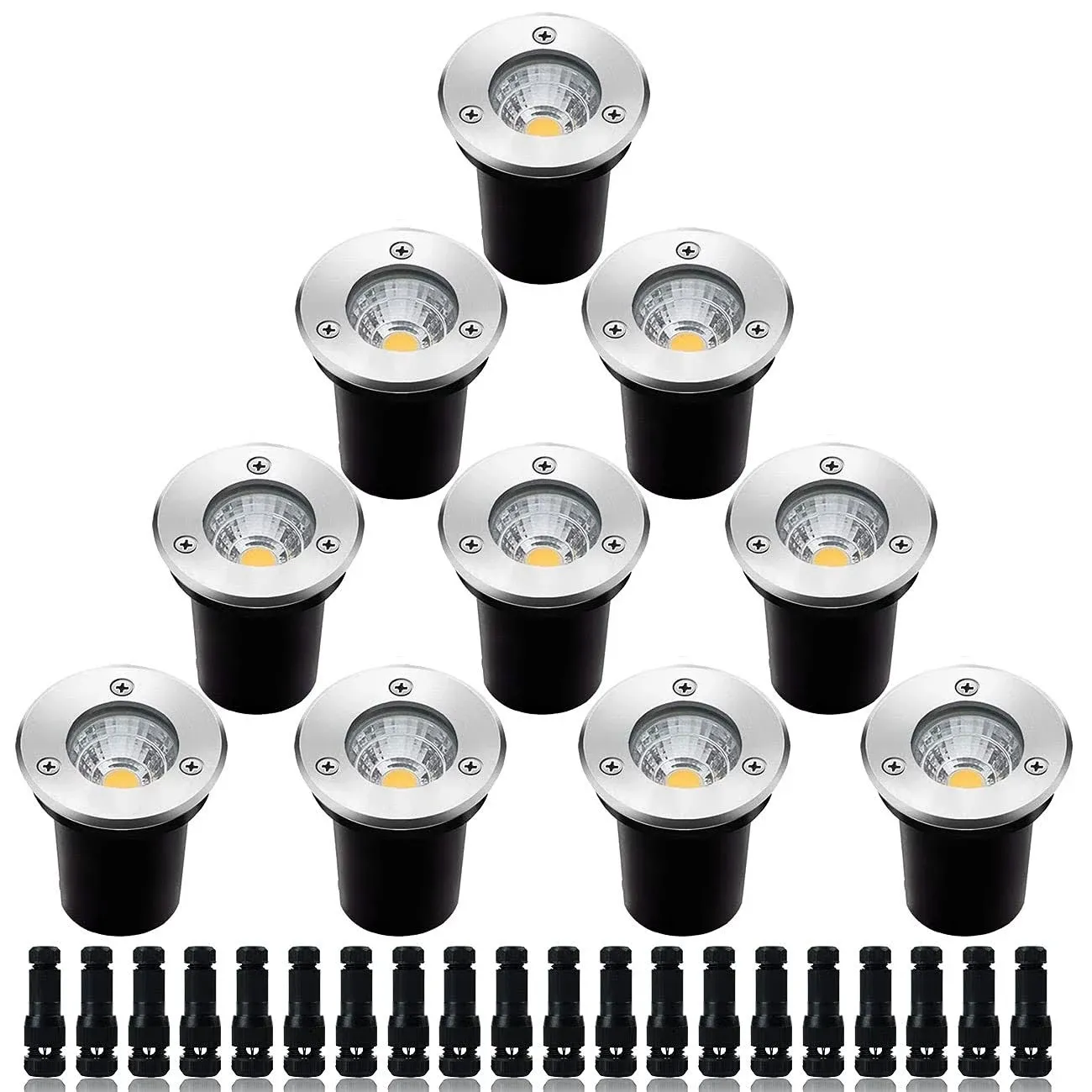 Led Landscape Lights Low Voltage 5W Well Lights,Low Voltage Landscape Lighting,IP67 Waterproof In-Ground Lights for Garden,Yard, Driveway, Deck,Pathway Lights(12V/24V Warm White 10Pack)