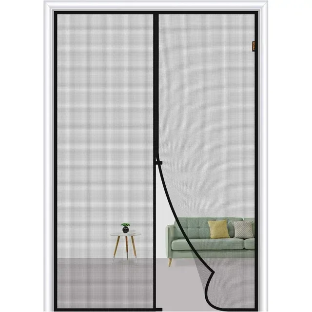 Lckj Magnetic Screen Door Fit Door Size 48 x 80 inch, Screen Size 50 inch x 81 inch Reinforced Fiberglass Mesh Curtain Double Door Mesh with Full Frame