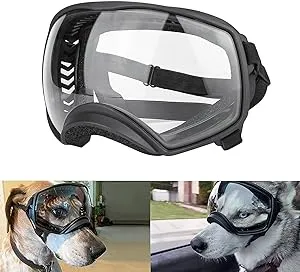 PETLESO Dog Goggles for Large Breed, Clear Dog Sunglasses Medium Large Breed Wide View Dog Eye Protection with Adjustable Straps for Driving Riding Hiking, Clear Lens