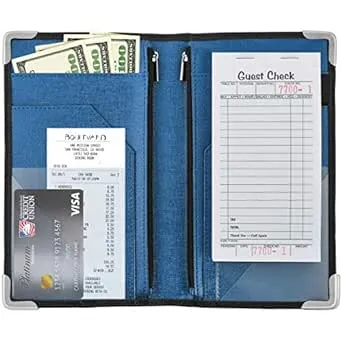 Server Book for Waitress & Waiter 9 x 5 Inch, Two Zipper Pockets & ID Holder, Premium Receipt Organizer Wallet Fits Aprons, 11 Money Pockets Perfect for Server Banking (Black/Magenta)