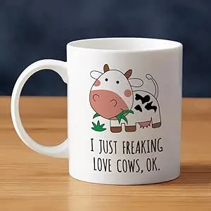 Cow Coffee Mug I Just Freaking Love Cows Ok Ceramic Tea Cup Kawaii Cow Print Mug