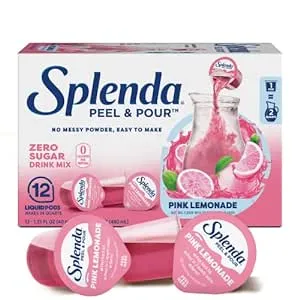 Splenda Peel and Pour Zero Calorie Drink Mix, Pink Lemonade, Naturally Flavored Sugar Free Concentrate, 12 Multi Serve Liquid Pitcher Pods