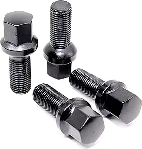 Set of 20 Veritek 14x1.5mm 2.10 Inch 28mm Shank Length 17mm Hex R12 OE Black Ball Seat Wheel Lug Bolts for Mercedes Audi VW Factory Wheels