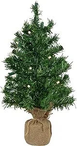 Northlight Pre Lit Mixed Pine Artificial Christmas Tree in Burlap Base Clear LED Lights, 18" x 9.5", Green