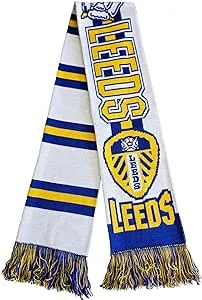 Leeds United FC | Soccer Fan Scarf | Premium White With Yellow and Blue Trim 