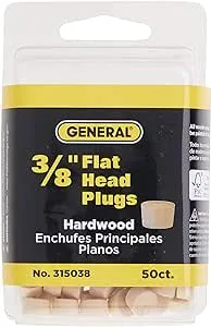 General Tools 315038 3/8-Inch Flat Head Plugs, FSC Ethically Sourced Hardwood, 50-Pack