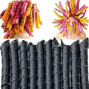 50pcs Heatless Spiral Hair Curlers for Long Hair, 22-Inch Curlers With 6 Styling Hooks for Women (Black)