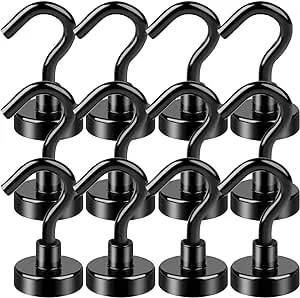 LOVIMAG Black Magnetic Hooks, 28Lbs Strong Magnetic Hooks Heavy Duty with Epoxy Coating for Refrigerator, Magnetic Cruise Hooks for Hanging, Classroom, Office, and Kitchen - Pack of 12