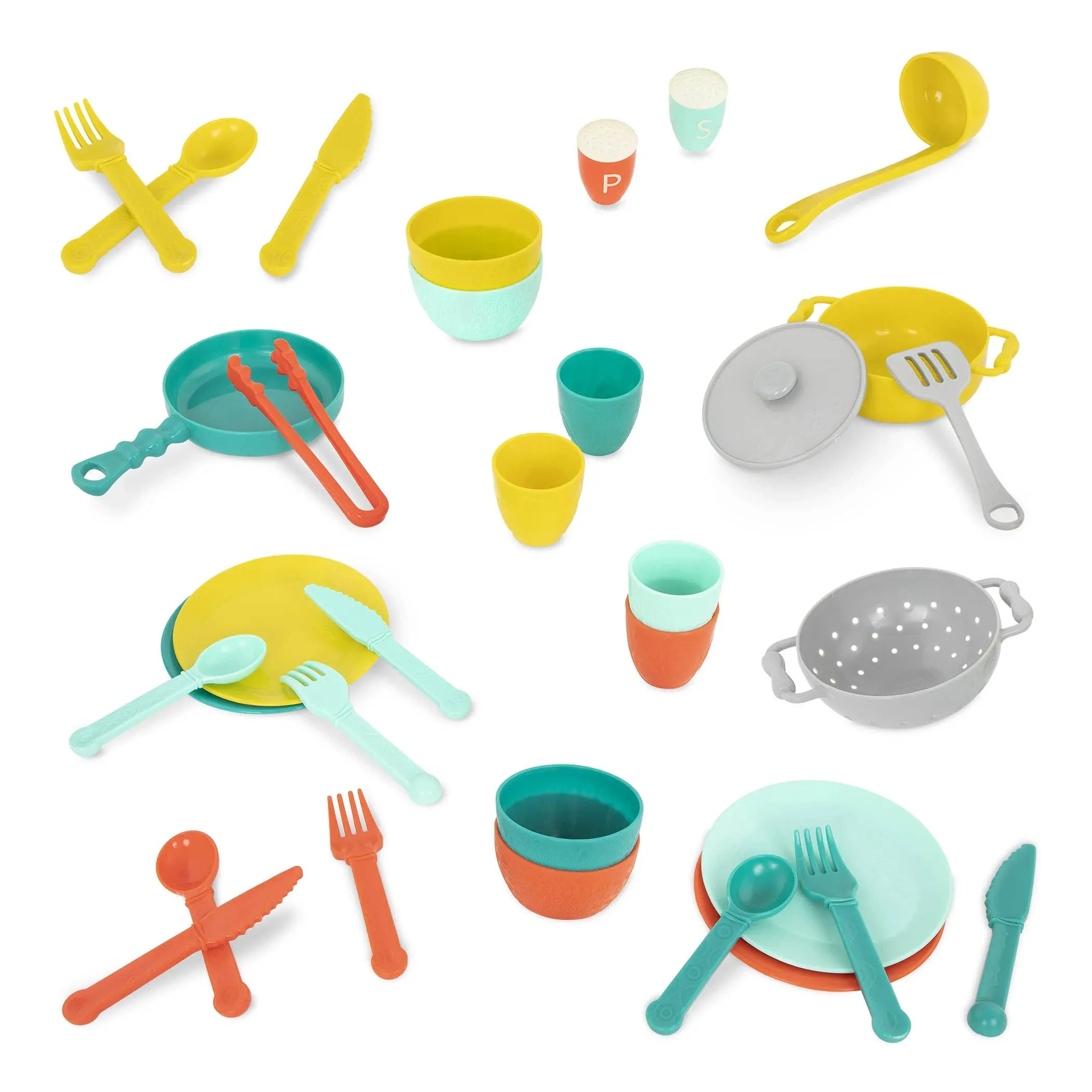 B. Toys Play Kitchen Accessories Cookware, Dishes, Utensils 33-Piece Play Set