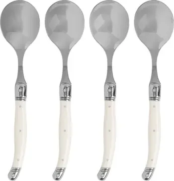 French Home Set of 4 Laguiole Stainless-Steel Soup Spoon Set with Faux Ivory Handles