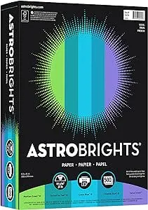 Astrobrights Color Paper - "Cool" Assortment, 24 lb Bond Weight, 8.5 x 11, Assorted Cool Colors, 500/Ream