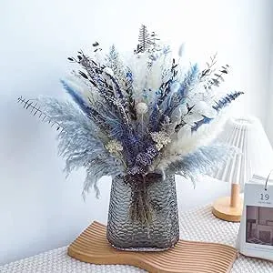 MUYEJI Natural Dried Pampas Grass Bouquet, Boho Home Decor Table Centerpiece, Pampas Grass Eucalyptus Decor, Dried Flower Arr