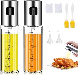 Oil Sprayer for Cooking, Oil and Vinegar Dispenser Set With Glass Bottle and Stainless Steel,Olive Oil Soy Sauce dispenser Pump Sprayer for Kitchen, Air Fryer (2 Pack)