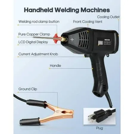 Handheld Spot Welding Machine 110V 200Amp Digital Display 10 X Welder Rods