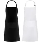 Syntus Adjustable Bib Apron Thicker Version Waterdrop Resistant with 2 Pockets Cooking Kitchen Aprons for Women Men Chef, White