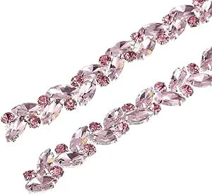 2pcs Crystal Rhinestone Chain Trim Diamond Banding Applique Pink