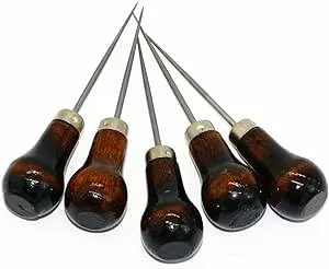 Mw Pack Of 5 Gourd Shape Leather Craft Cloth Wood Handle Scratch Awl Tool Pin Pu