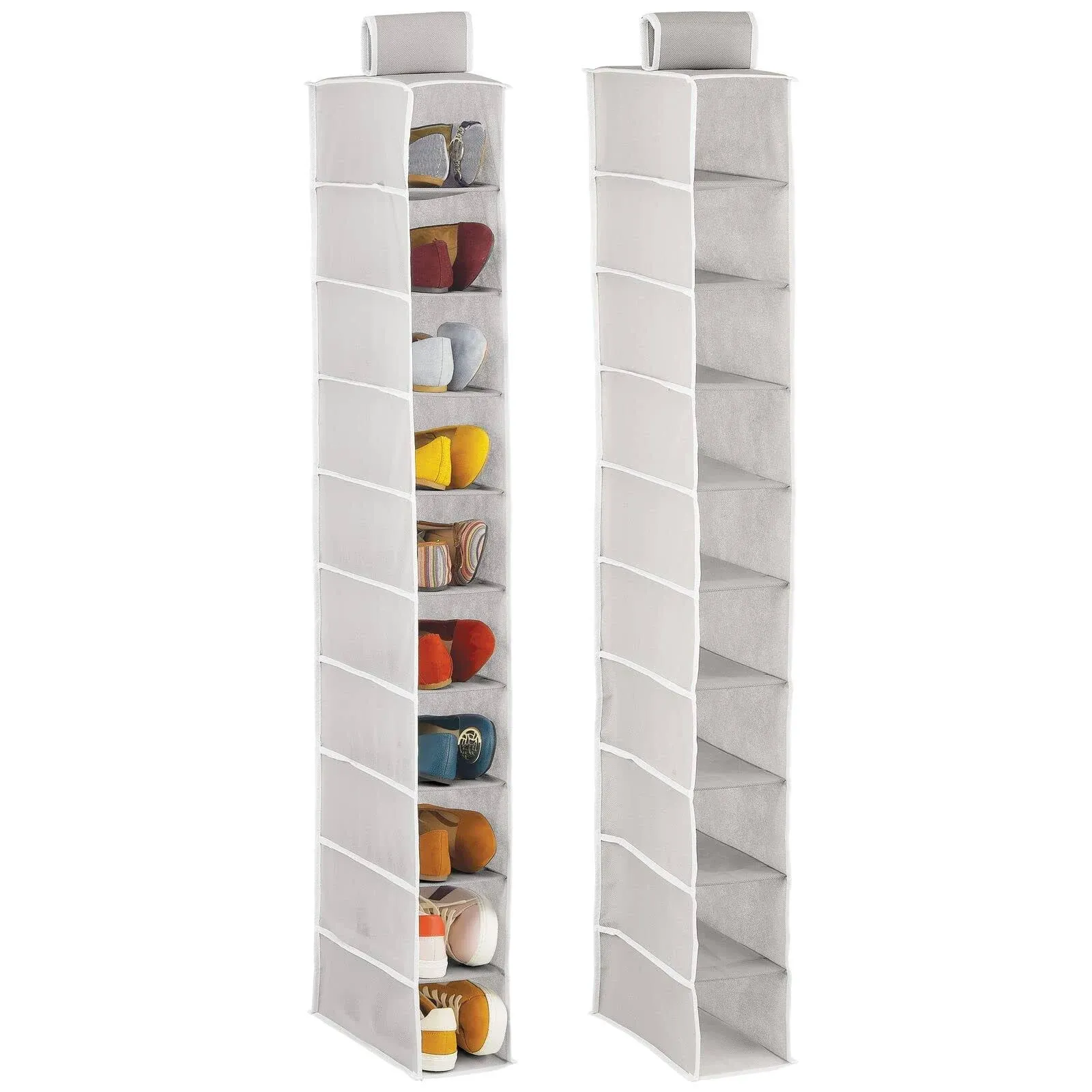 mDesign Soft 10 Shelf Fabric Closet Hanging Storage Unit - 2 Pack - Light Gray