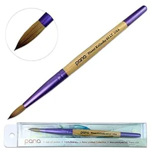 Pana Acrylic Nail Brush Pure Kolinsky Hair Beige Purple Wood Handle with Purple Ferrule Round Shaped Style (Size # 6)