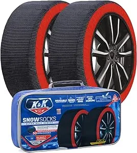 K&K Automotive Snow Socks for Tires - Pro Series for Ultimate Grip Alternative for Tire Snow Chain - Snow Traction Device for Passenger Cars SUVs Trucks Winter Emergency Accessory European(X-Large)