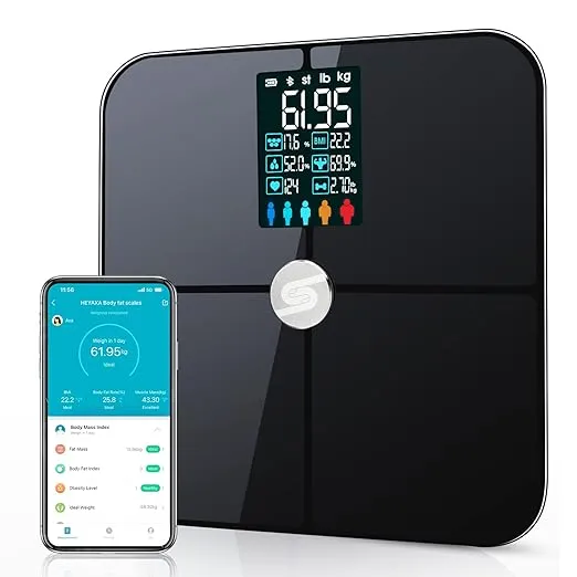 Smart Scale for Body Weight, Digiatl Weight Scale with Large LCD Display, 17 Body Composition Analyzer Sync to APP, Bathroom Body Fat Scale for BMI, BMR, Heart Rate, 400lb,Black.