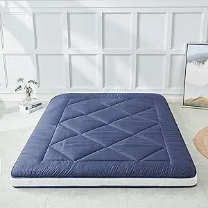 Japanese Floor Mattress Futon Mattress, Thicken Sleeping Mattress Foldable & Portable Roll up Camping Mattress, Blue Twin