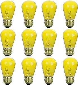 Sunlite 41486-SU S14 Incandescent Colored Party String Light Bulb, 11 Watts, Medium Base (E26), Dimmable, Mercury Free, Transparent Yellow 12 Pack