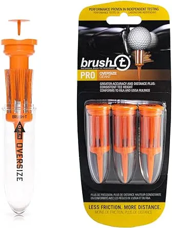 BRUSH T Premium Plastic Golf Tees, Orange Oversize 3-Pack, Size 2.4”, Unbreakable Innovative Design, Consistent Height, Perfect Golf Gift for Men and Women. Golfing Tees, Works With Any Golf Ball