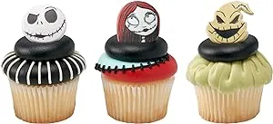 DecoPac The Nightmare Before Christmas Rings, Cupcake Decorations Featuring Jack, Sally, And Oogie Boogy - 24 Pack