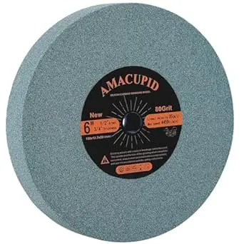 Bench Grinding Wheel 6 inch, Green Silicon Carbide Abrasive. For Sharpening Carbide Tools, Products of Non-Metallic Materials. 1/2 inch Arbor, 3/4 inch Thickness, 80 Grit