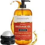 Cosmetasa Natural Nourishing Massage Oil with Massage Roller Ball- Citrus & Coconut- Non Greasy, with Therapeutic Rejuvenating, Hydrating & Aromatic