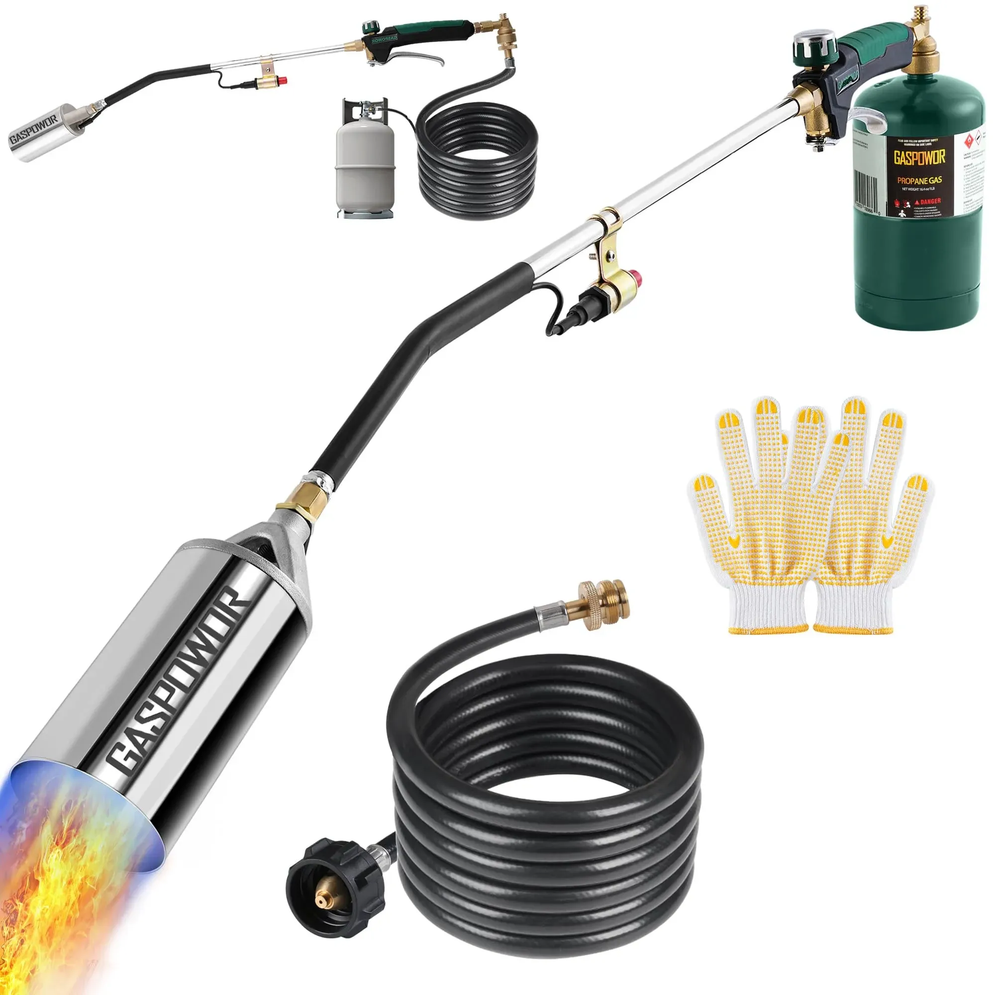 Heavy Duty Weed Torch,Propane Torch Weed Burner with 8.8 FT Hose(CSA),800,000 BTU, Self Igniting Flame Weeder for Weeding,Roof Asphalt,Snow melting,Welding,Charcoal lighting (GREEN)