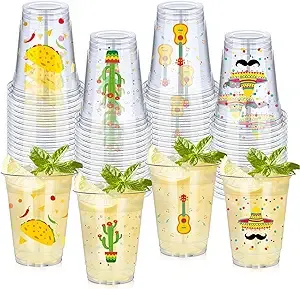 meekoo 100 Pack 12 oz Fiesta Cups Plastic Cups Mexican Cups Clear Disposable ...