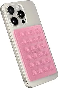 Suction Phone Case Mount, Sillicon Adhesive Phone Accessory for iPhone and Android, Hands-Free Fidget Toy Mirror Shower Phone Holder, Tiktok Videos and Selfies (Pink Glitter)