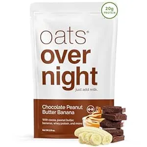 Oats Overnight Chocolate Peanut Butter Banana - Overnight Oats with 20g Protein, High Fiber Breakfast Protein Shake - Gluten Free Oatmeal, Non GMO