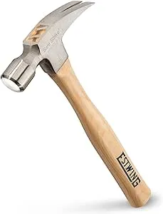 ESTWING Sure Strike Hammer - 20 oz Straight Rip Claw with Smooth Face & Hickory Wood Handle - MRW20S, Silver