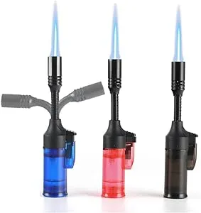 3 Pack Mini Torch Lighters Set, 360° Rotatable Visible Fuel Level Adjustable Blue Jet Flame Perfect for Candles BBQ Stove Fireplace Camping, Gas Not Include