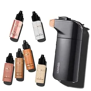 Luminess BREEZE DUO Airbrush Makeup System, Rich Coverage – 9-Piece Kit includes 2x Silk Airbrush Foundation, Plum Shade Blush, Glow Highlighter, Moisturizer Primer, and Airbrush Cleaning Solution