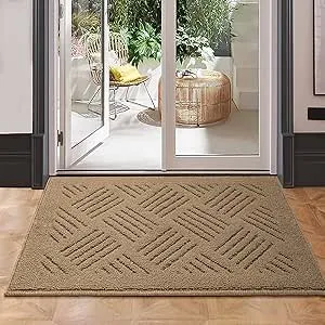 Door Mat Indoor Doormat,Front Back Door Mats Non Slip Entrance Rugs Rubber Backing,Inside Doormats for Entryway Low-Profile Absorbent Resist Dirt Floor Mats Washable Brown 24"x36"