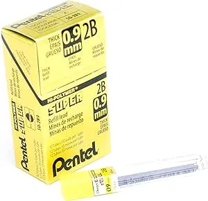 Pentel Super Hi-Polymer Lead Refill, 0.9mm Thick, 2B, 180 Pieces of Lead (50-9-2B),Gray