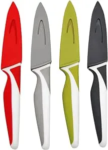 Starfrit 080906-006-0000 Set of 4 Paring Knives with Snap-on Covers, Multicolored, 8.5x 3.2x 0.8