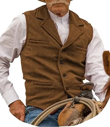 Hunting Aged Mens Tweed Waistcoats Herringbone Vests Wedding Retro Casual Wool Business XS-4XL